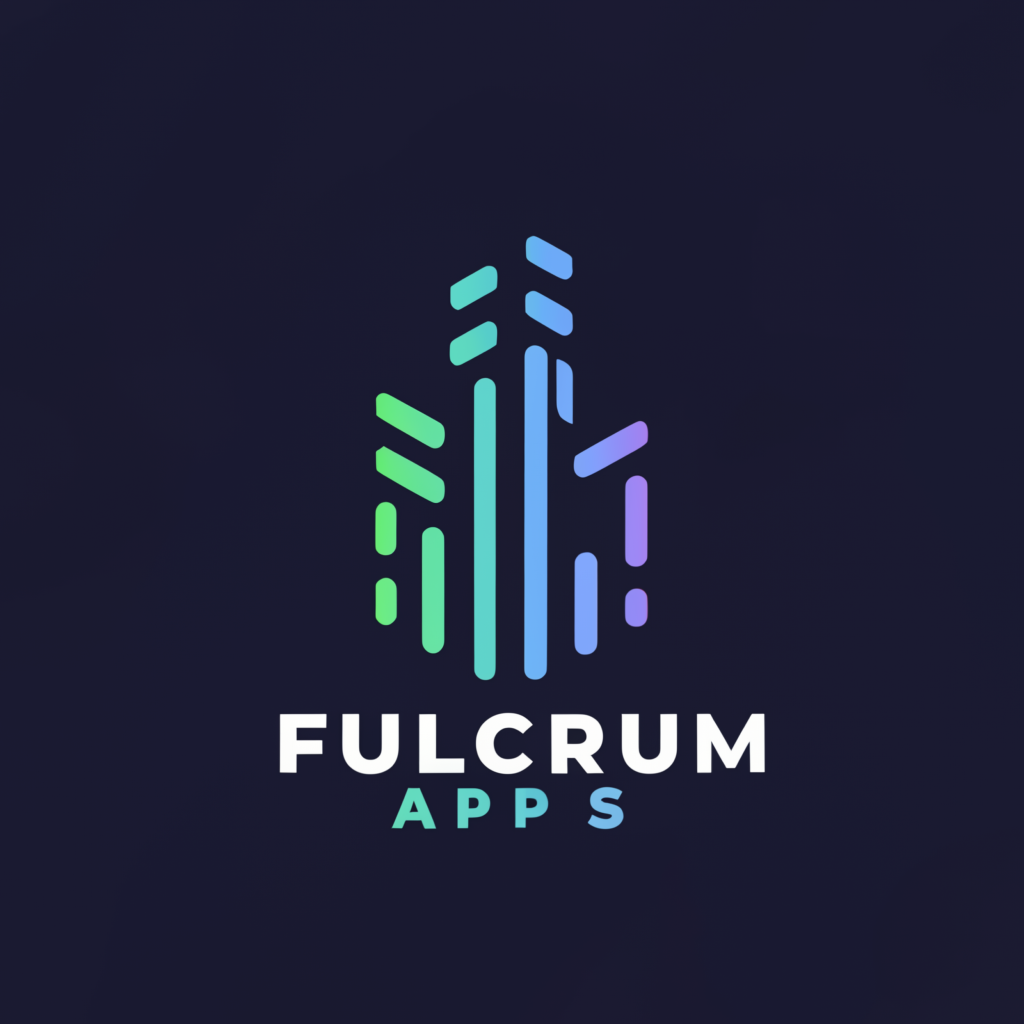 Logo for Fulcrum Apps. Depicts a building in bright, pastel-colored line art with the name of the business underneath.